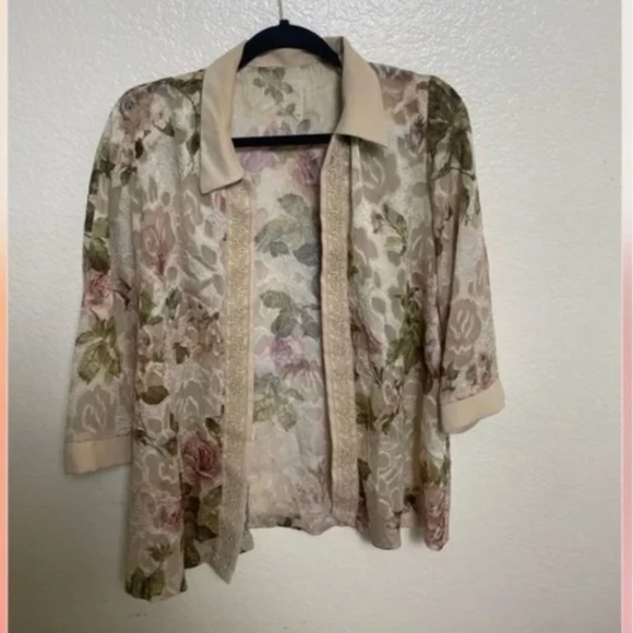 Collared Sheer Floral Lace Boho Peasant Hipster Hippie Art Romantic Classy Top - Picture 1 of 3